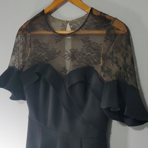 Marchesa Notte dress women's sz 0 black tan maxi sheer sexy Gypsy Witchy Lace - Picture 3 of 14